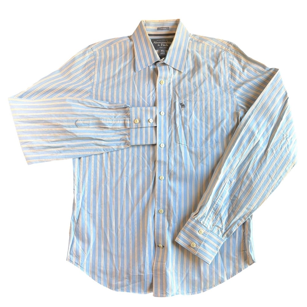 Abercrombie & Fitch Mens XL Blue Stripe Muscle Fit Long Sleeve Button Down Shirt